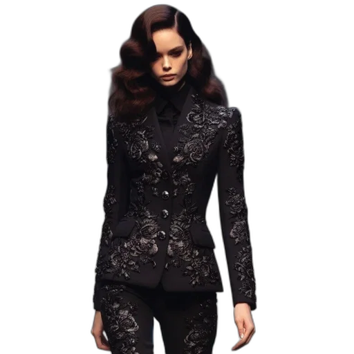 jacket, dress, dark, two, models, walk, dimly, lit transparent PNG cut-out