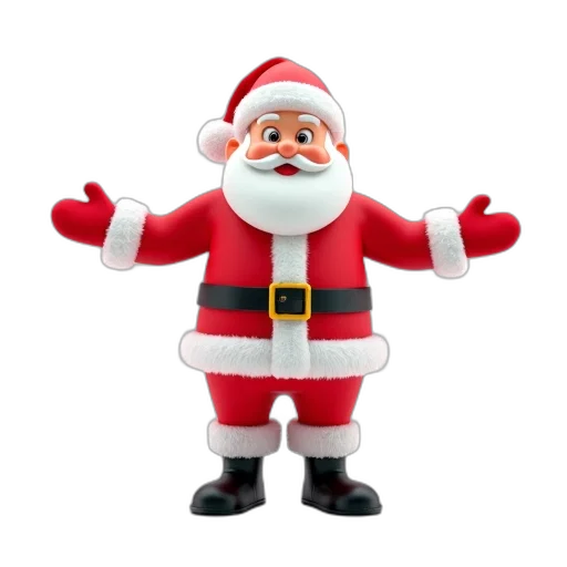 3d render, animated, santa, claus, character, red, suit, white transparent PNG cut-out
