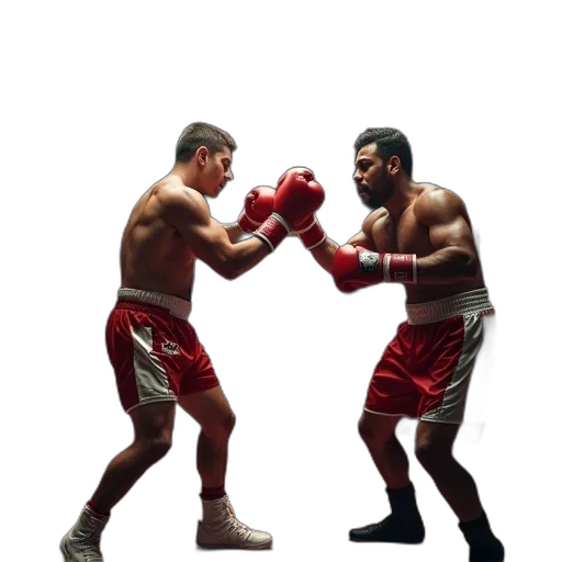 concept art, photorealistic, two, boxeres, boxing, ring, one, bag transparent PNG cut-out