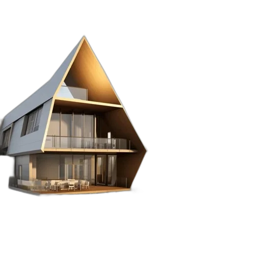 building, 3d render, concept art, photorealistic, rendering, unique, house, triangular transparent PNG cut-out