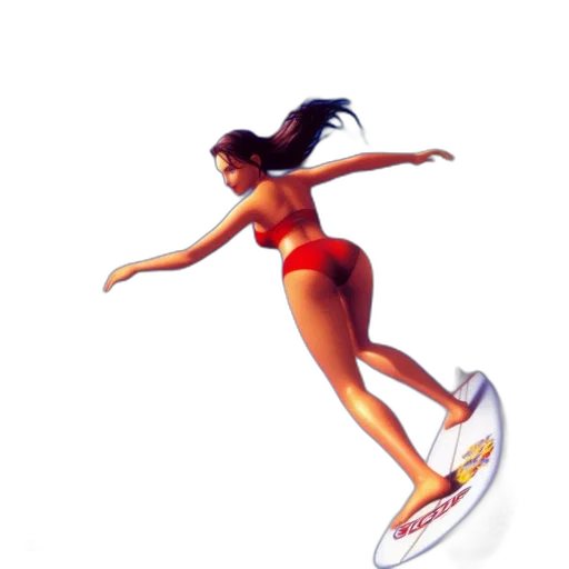 concept art, photorealistic, pixel art, 3d render, woman, surfs, towering, blue transparent PNG cut-out