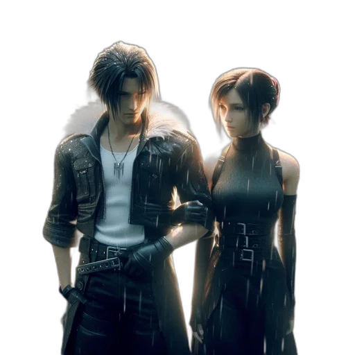 concept art, cyberpunk, 3d render, comic book art, two, animated, characters, stand transparent PNG cut-out