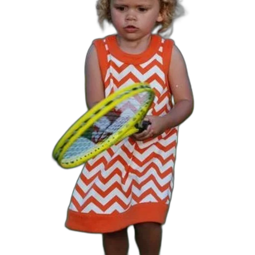 dress, shoes, child, orange, white, chevron, holds, yellow transparent PNG cut-out
