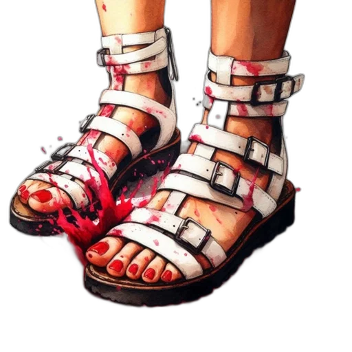 shoes, weapon, jewelry, watercolor, photorealistic, concept art, 3d render, red transparent PNG cut-out