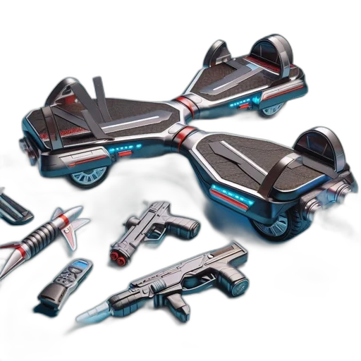 weapon, concept art, 3d render, cyberpunk, futuristic, hoverboard, led, side transparent PNG cut-out