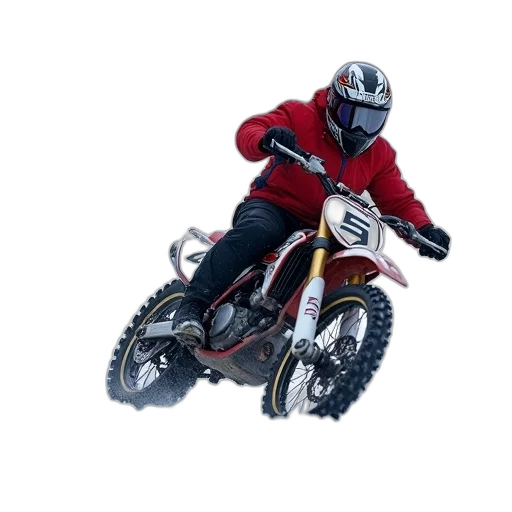 3d render, photorealistic, concept art, person, riding, motorcycle, snowy, track transparent PNG cut-out