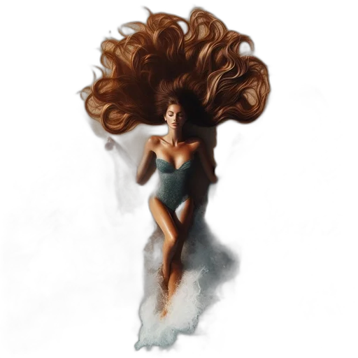 hair, dress, photorealistic, concept art, fantasy art, pixel art, underwater, woman transparent PNG cut-out