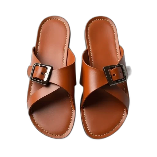 shoes, pair, brown, leather, sandals, single, strap, buckle transparent PNG cut-out