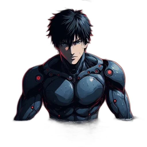 robot, jacket, face, weapon, concept art, comic book art, anime, pixel art transparent PNG cut-out
