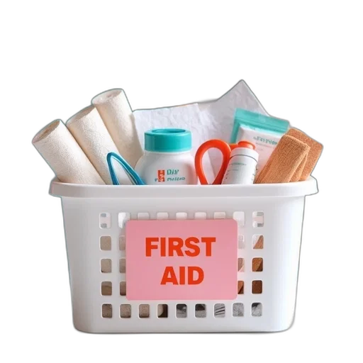white, plastic, basket, filled, various, first, aid, supplies transparent PNG cut-out