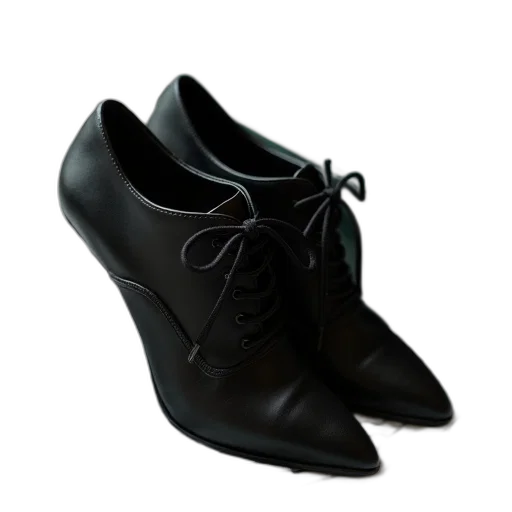 shoes, 3d render, pair, black, high-heeled, laces, placed, bed transparent PNG cut-out