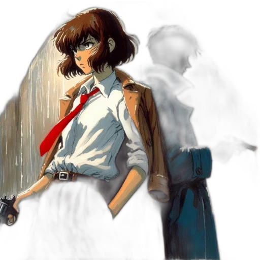 jacket, weapon, staff, robot, concept art, anime, comic book art, watercolor transparent PNG cut-out