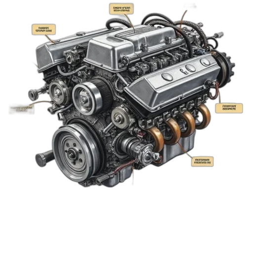 car, detailed, illustration, engine, various, components, such, pistons transparent PNG cut-out
