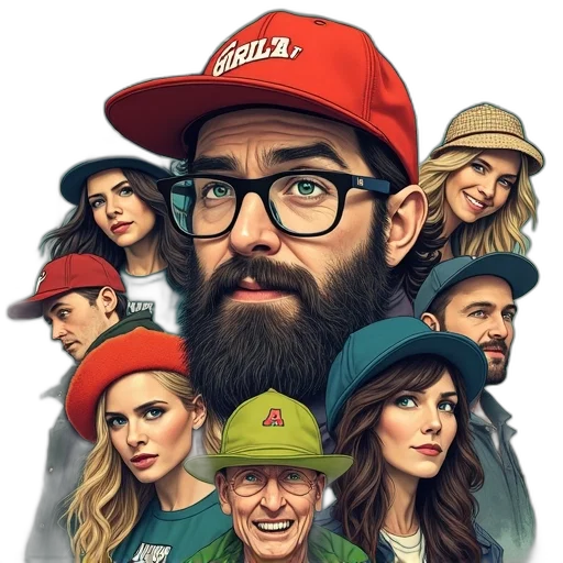 hat, staff, face, jacket, comic book art, cartoon, concept art, pixel art transparent PNG cut-out