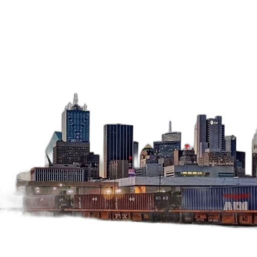 concept art, 3d render, photorealistic, city street, train, containers, passes, through transparent PNG cut-out