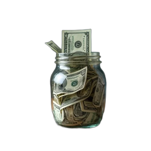 bottle, 3d render, money, jar, covered, falling, down, reads transparent PNG cut-out