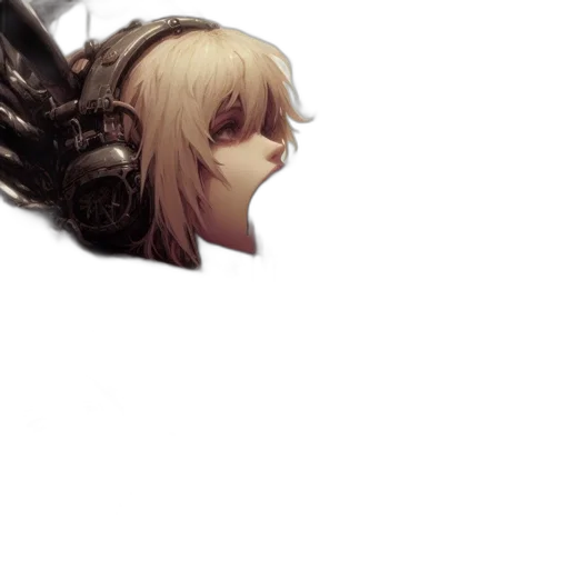 hair, robot, weapon, mask, concept art, fantasy art, anime, 3d render transparent PNG cut-out
