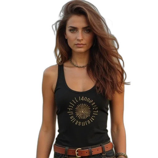 woman, brown, hair, wearing, black, tank, top, vintage transparent PNG cut-out