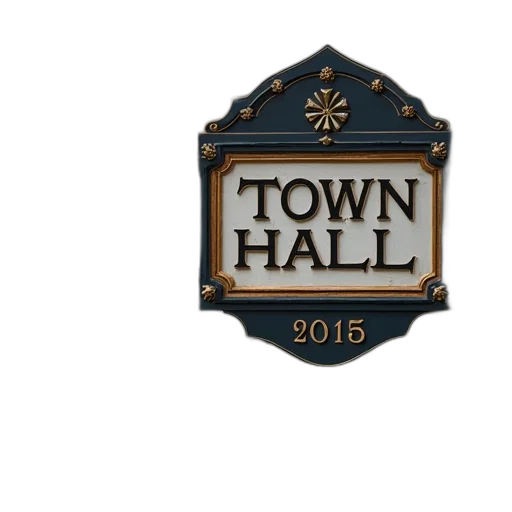 town, hall, sign transparent PNG cut-out