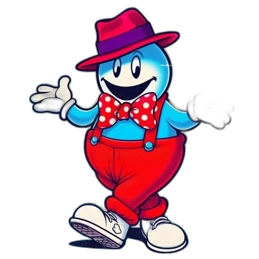 hat, robot, staff, jacket, cartoon, pixel art, concept art, vaporwave transparent PNG cut-out
