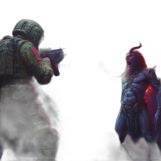 concept art, 3d render, comic book art, fantasy art, outer space, fog, fire, underwater transparent PNG cut-out