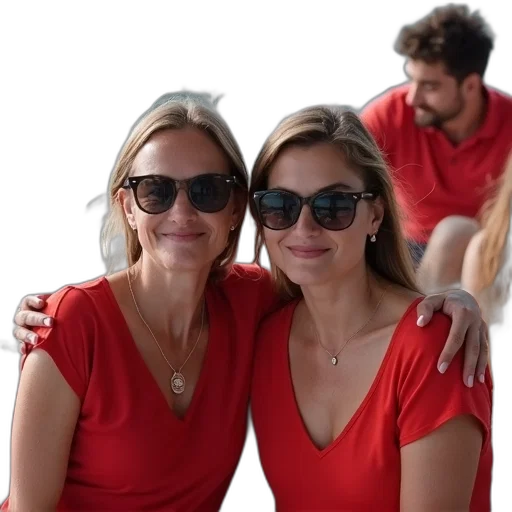 jewelry, red, group, people, sitting, boat, two, women transparent PNG cut-out