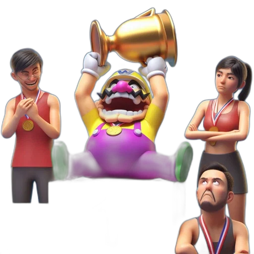 crown, 3d render, concept art, photorealistic, wario, stands, atop, podium transparent PNG cut-out