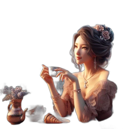 jewelry, dress, staff, crown, fantasy art, photorealistic, oil painting, concept art transparent PNG cut-out