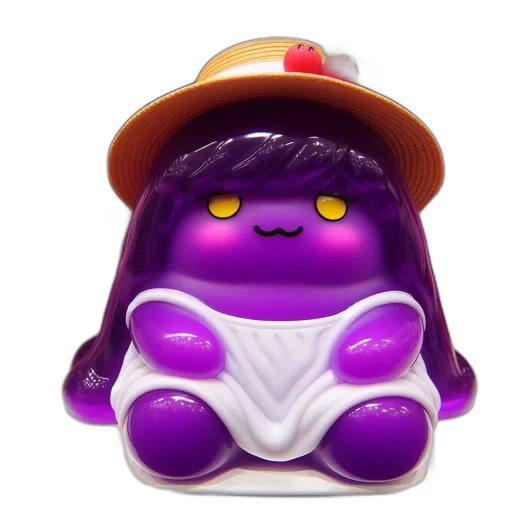 hat, 3d render, concept art, plush, toy, straw, cherries, yellow transparent PNG cut-out
