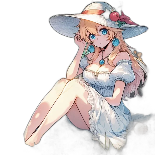 hat, dress, staff, flower, anime, pixel art, concept art, watercolor transparent PNG cut-out