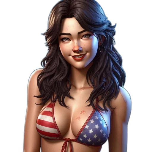 dress, fantasy art, concept art, photorealistic, comic book art, american, flag-bikini-clad, woman transparent PNG cut-out