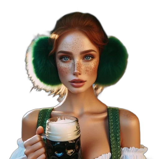 hat, fantasy art, photorealistic, 3d render, pixel art, green, young, woman transparent PNG cut-out
