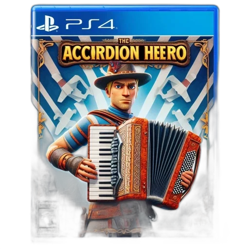 concept art, pixel art, 3d render, game, cover, shows, mature-rated, accordion transparent PNG cut-out