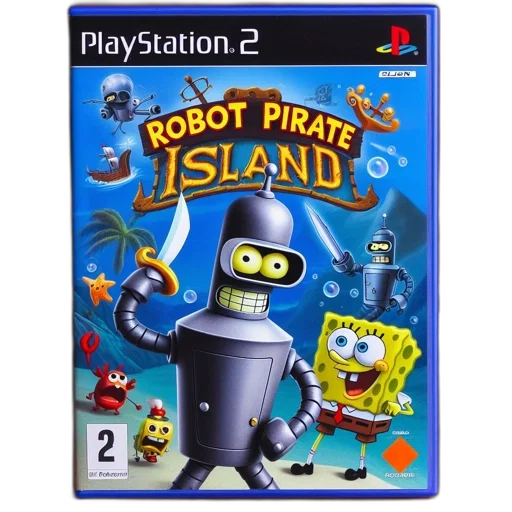 robot, concept art, 3d render, ps2, game, cover, presents, pirate transparent PNG cut-out