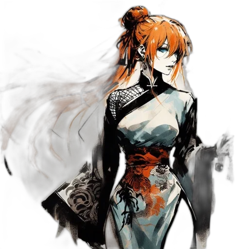 dress, concept art, fantasy art, anime, comic book art, fire, monochrome, dark transparent PNG cut-out