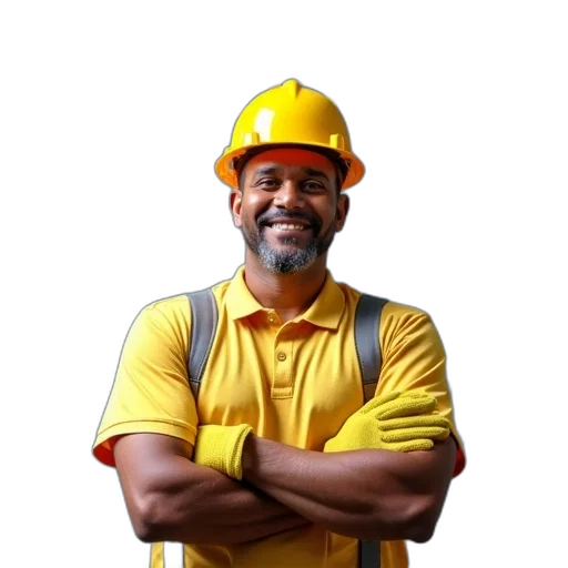 staff, hat, face, robot, man, yellow, hard, gloves transparent PNG cut-out
