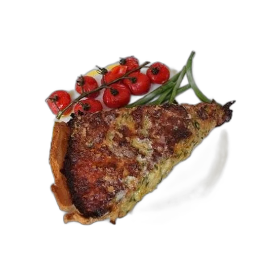 food, crown, weapon, jacket, photorealistic, 3d render, slice, quiche transparent PNG cut-out