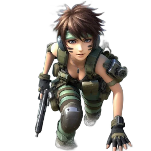 weapon, face, robot, concept art, 3d render, cyberpunk, photorealistic, green transparent PNG cut-out
