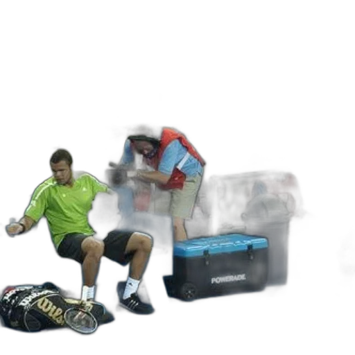 3d render, tennis, player, sits, bench, next, cooler, labeled transparent PNG cut-out