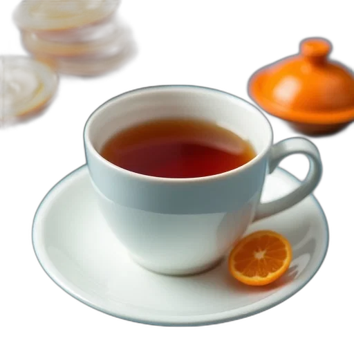 food, photorealistic, 3d render, cup, tea, placed, white, saucer transparent PNG cut-out