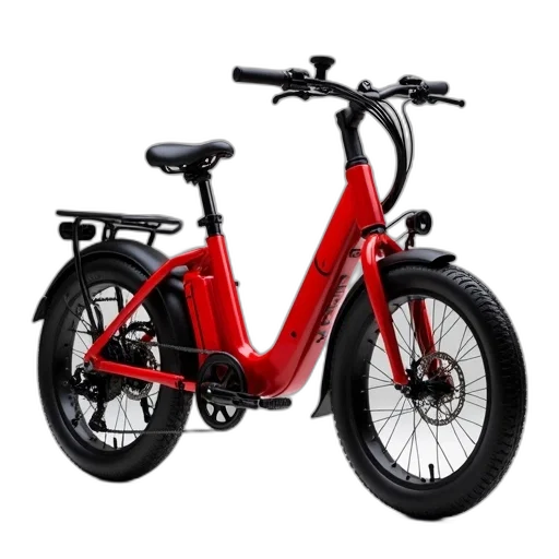 3d render, photorealistic, red, black, modern, electric, bicycle, sleek transparent PNG cut-out