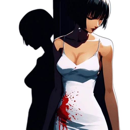 dress, weapon, concept art, anime, pixel art, comic book art, dark, monochrome transparent PNG cut-out