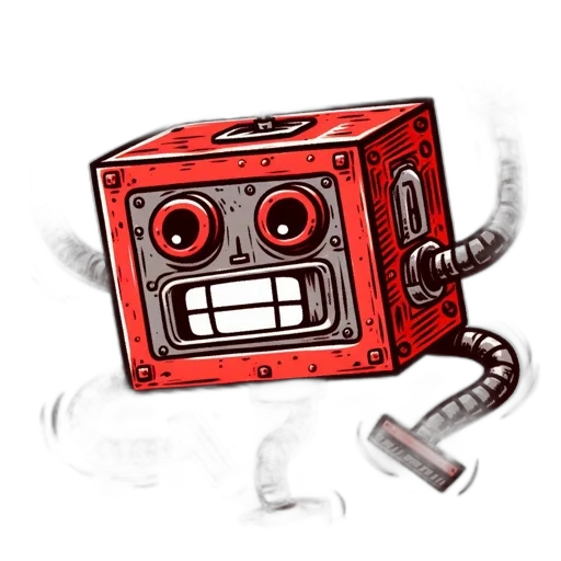 robot, weapon, face, staff, concept art, pixel art, 3d render, comic book art transparent PNG cut-out