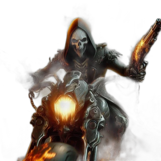 weapon, concept art, fantasy art, comic book art, pixel art, hooded, skeletal, figure transparent PNG cut-out