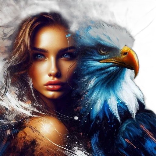 photorealistic, fantasy art, oil painting, concept art, blue, woman, face, intense transparent PNG cut-out