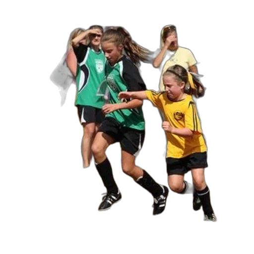 two, young, girls, playing, soccer, one, green, black transparent PNG cut-out