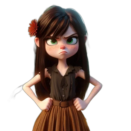 dress, staff, 3d render, cartoon, concept art, fantasy art, earth tones, animated transparent PNG cut-out
