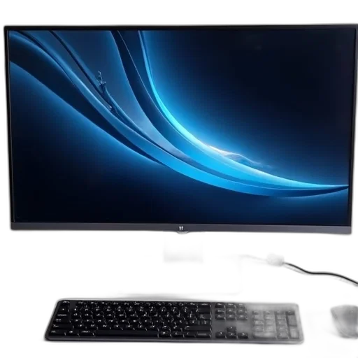 furniture, 3d render, modern, computer, setup, large, monitor, displaying transparent PNG cut-out