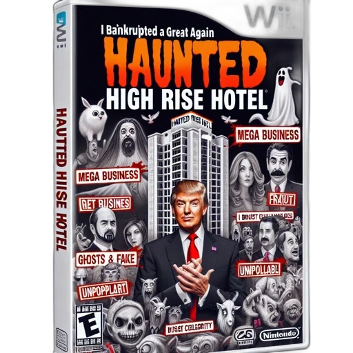 concept art, amusing, parody, mocks, horror-themed, hotel, game, titled transparent PNG cut-out