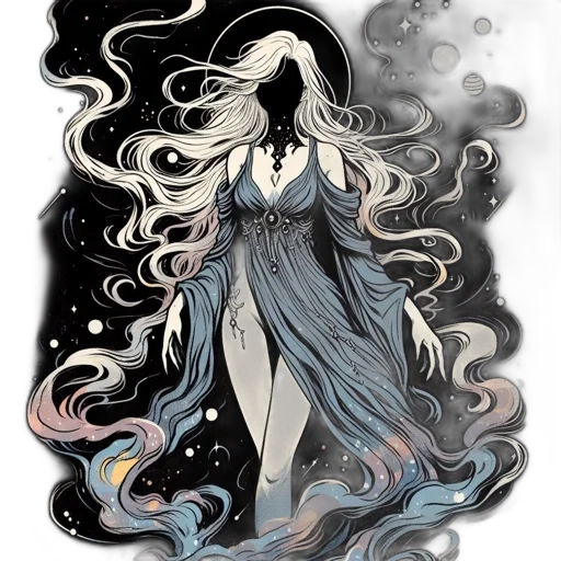 dress, hair, creature, dragon, fantasy art, concept art, watercolor, comic book art transparent PNG cut-out